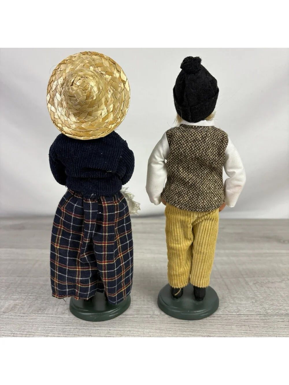 Vintage Thanksgiving Pilgrim Boy Girl Dolls Turkey Flowers 10” Pair
